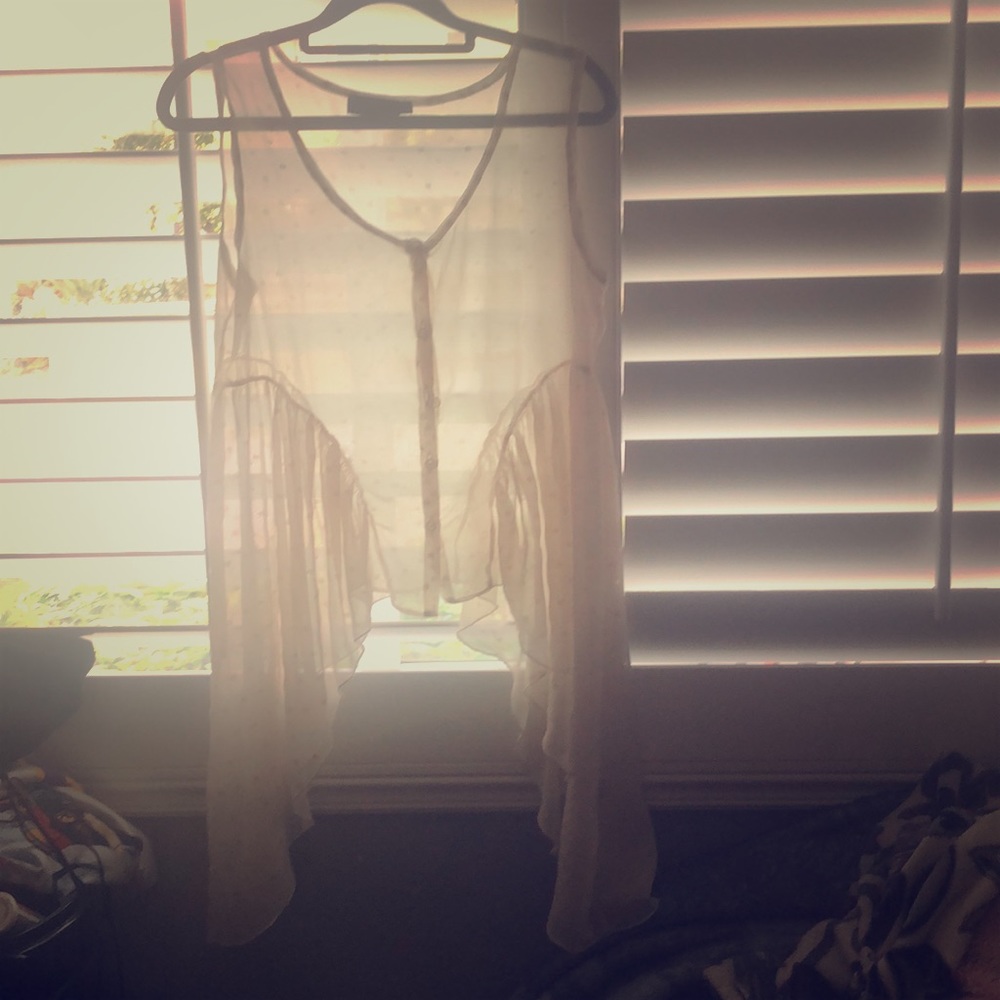 Sheer white shirt with gold dots